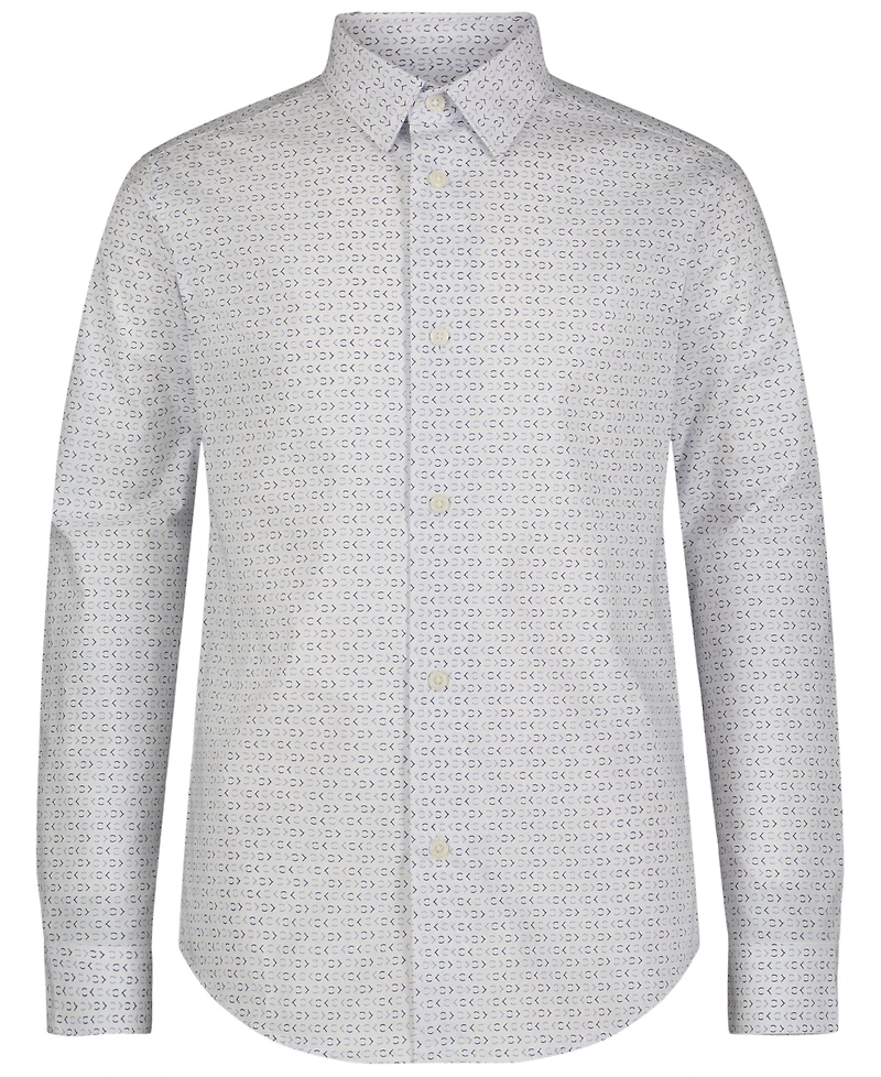 Calvin Klein Big Boys Long Sleeve Stretch Ck Glyph Print Dress Shirt