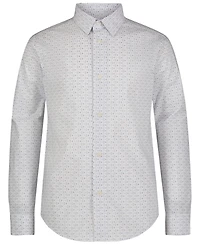 Calvin Klein Big Boys Long Sleeve Stretch Ck Glyph Print Dress Shirt