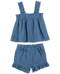 Baby Essentials Baby Girls Cotton Chambray Top and Shorts, 2 Piece Set