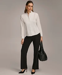 Donna Karan New York Women's Stand Collar Button Front Cotton Shirt