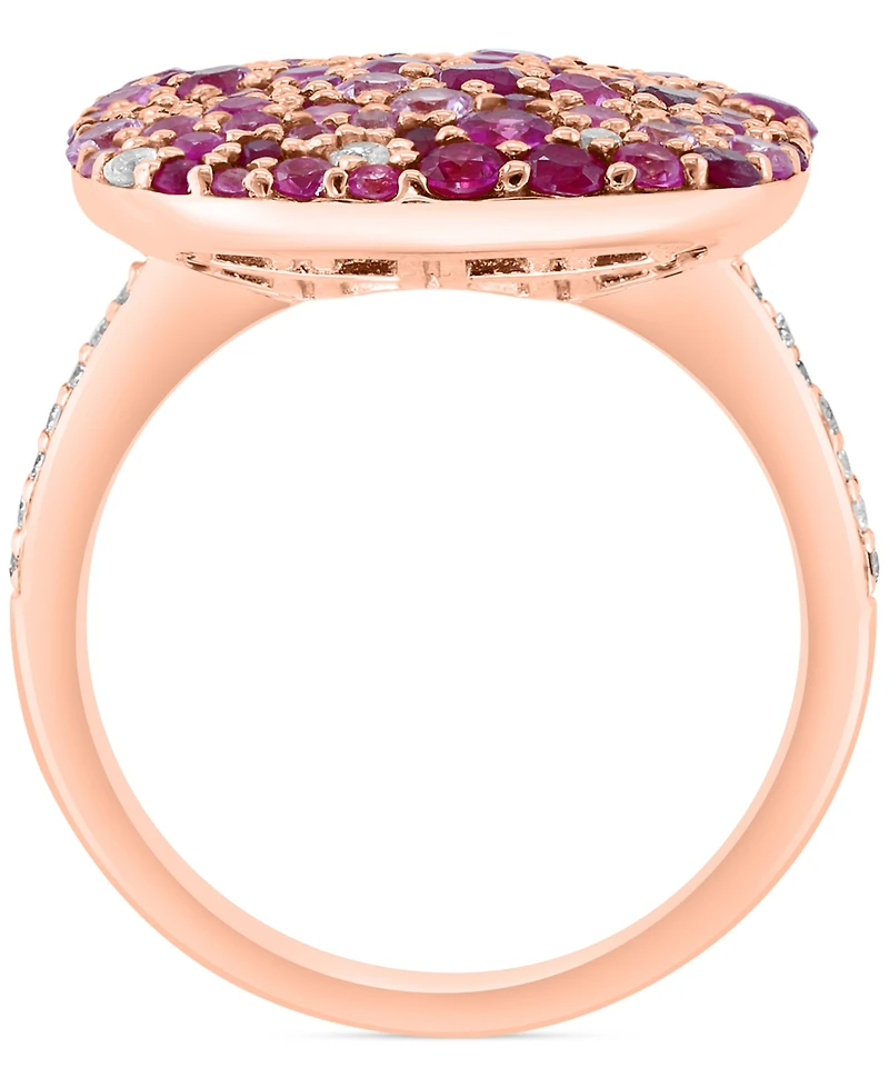 Effy Multi-Gemstone (2-3/4 ct. t.w.) & Diamond (1/10 ct. t.w.) Cluster Ring in Rose Gold-Plated Silver