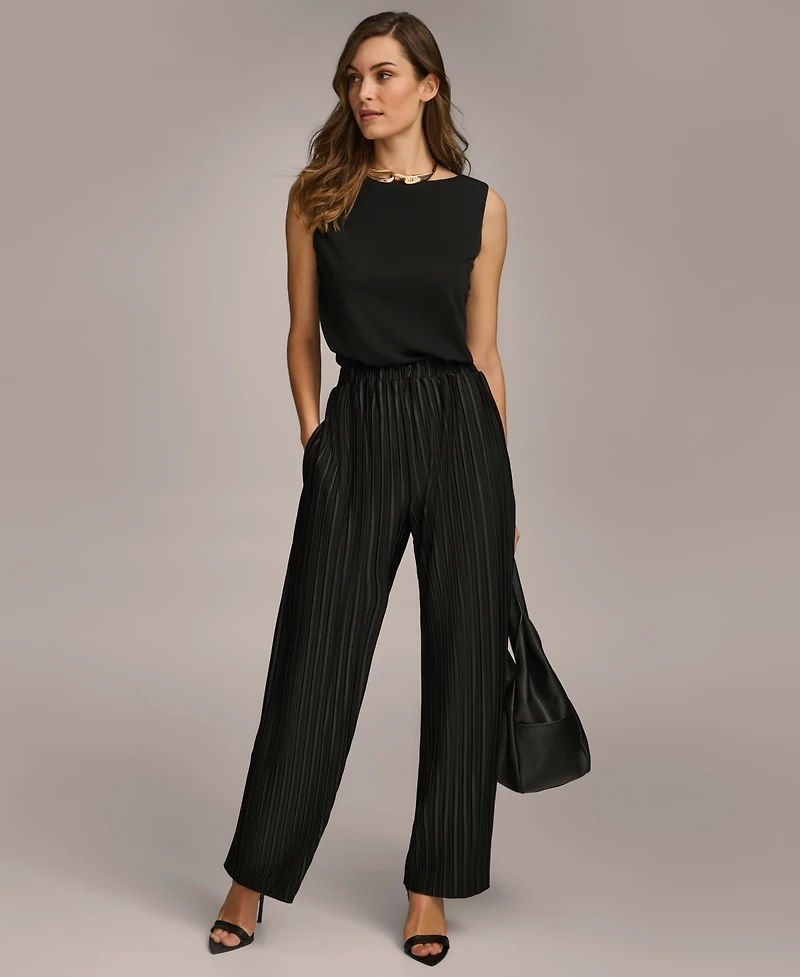 Donna Karan New York Women's Pull-On Pleated Wide Leg Pants
