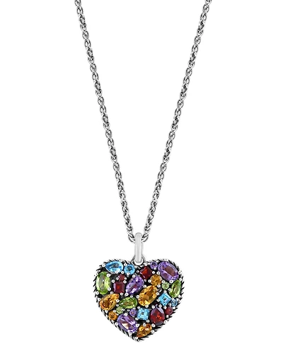 Effy Multi-Gemstone Mixed Cut Heart 18" Pendant Necklace (6-5/8 ct. t.w.) in Sterling Silver
