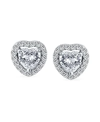 Bling Jewelry Cubic Zirconia Heart Shaped Stud Earrings Halo Bezel Set Cz Sterling Silver