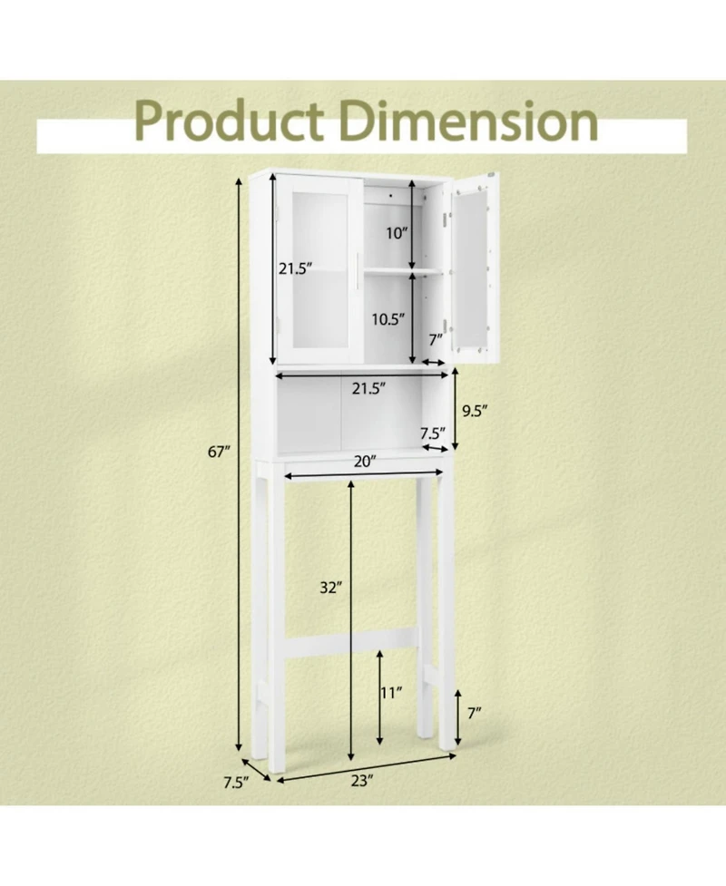 Sugift Over the Toilet Bathroom Storage Cabinet with Adjustable Shelf