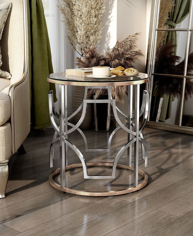 Furniture of America 23" Metal, Glass Camille Modern Round Glass Top End Table