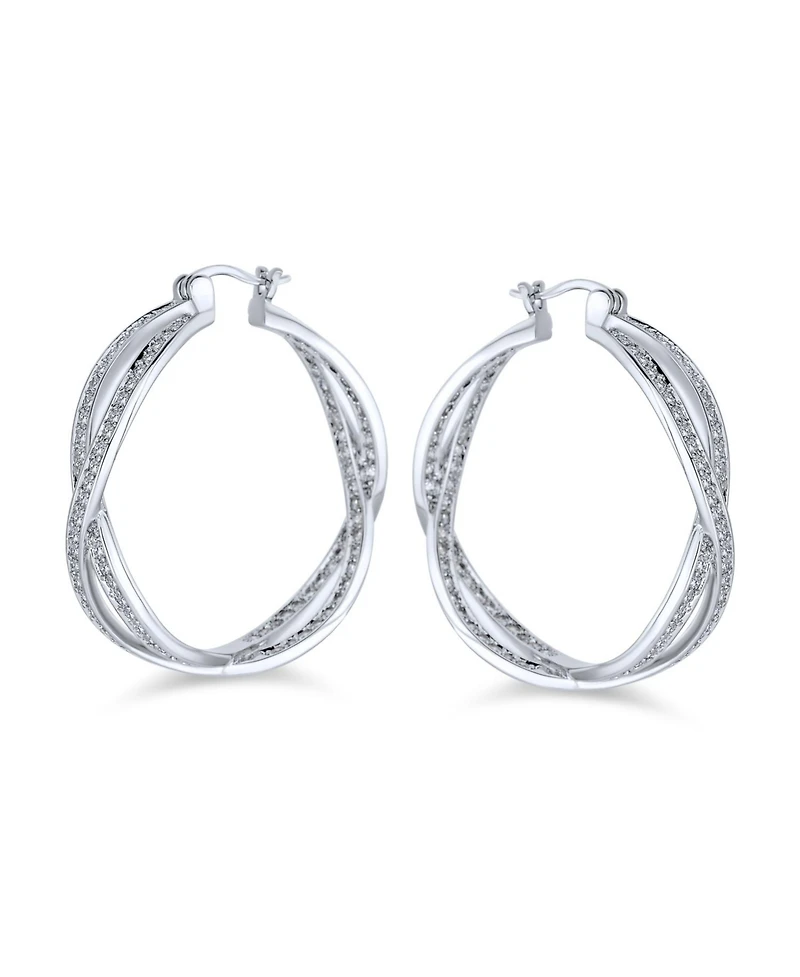 Bling Jewelry Cubic Zirconia Pave Cz Eternity Figure Eight Love Knot Large Infinity Hoop Earrings 1.5 Diameter