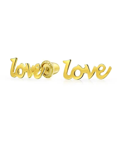 Bling Jewelry Petite Minimalist14K Yellow Gold Word Symbol Of Love Stud Earring Secure Screw back