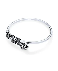 Bling Jewelry Balinese Bali Style Flower Tips Bypass Stacking Black Rose Bangle Cuff Bracelet Oxidized Sterling Silver