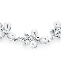 Bling Jewelry Multi Flowers Cz Leaf White Freshwater Cultured Pearl Bracelet 7 Inch