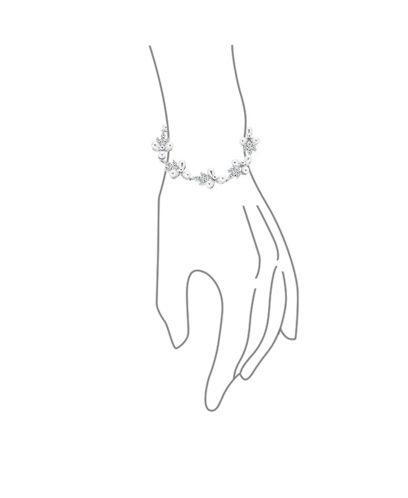 Bling Jewelry Multi Flowers Cz Leaf White Freshwater Cultured Pearl Bracelet 7 Inch