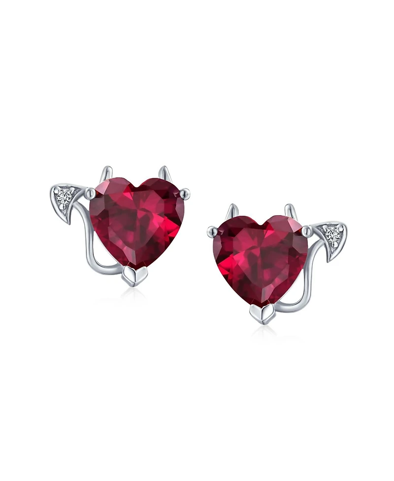 Bling Jewelry Promise Valentine Red Cz Devil Heart Shape Cubic Zirconia Stud Earrings Rose Gold Plated Sterling Silver