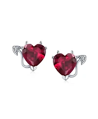 Bling Jewelry Promise Valentine Red Cz Devil Heart Shape Cubic Zirconia Stud Earrings Rose Gold Plated Sterling Silver