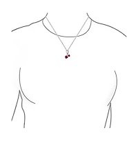 Bling Jewelry Promise Pave Accented Criss Crossing Twisting Two Red Cz Hearts Necklace Pendant For Women Sterling Silver