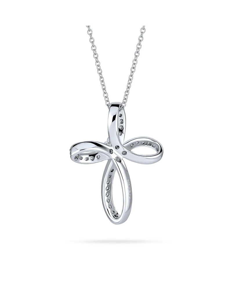 Bling Jewelry Ribbon Twist Open Religious Infinity Cross Pendant Necklace Pave Cz Cubic Zirconia Sterling Silver 1.25 Inch