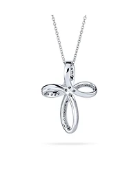 Bling Jewelry Ribbon Twist Open Religious Infinity Cross Pendant Necklace Pave Cz Cubic Zirconia Sterling Silver 1.25 Inch