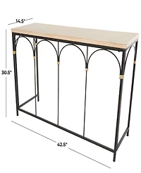 Rosemary Lane 43" x 15" x 31" Wooden Arched Wood Zig Zag Patterned Top and Rattan Accents Console Table