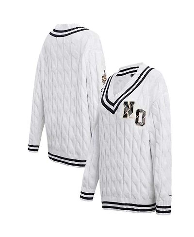Women's Pro Standard White New Orleans Saints Prep V-Neck Pullover Sweater