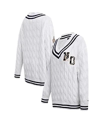 Women's Pro Standard White New Orleans Saints Prep V-Neck Pullover Sweater