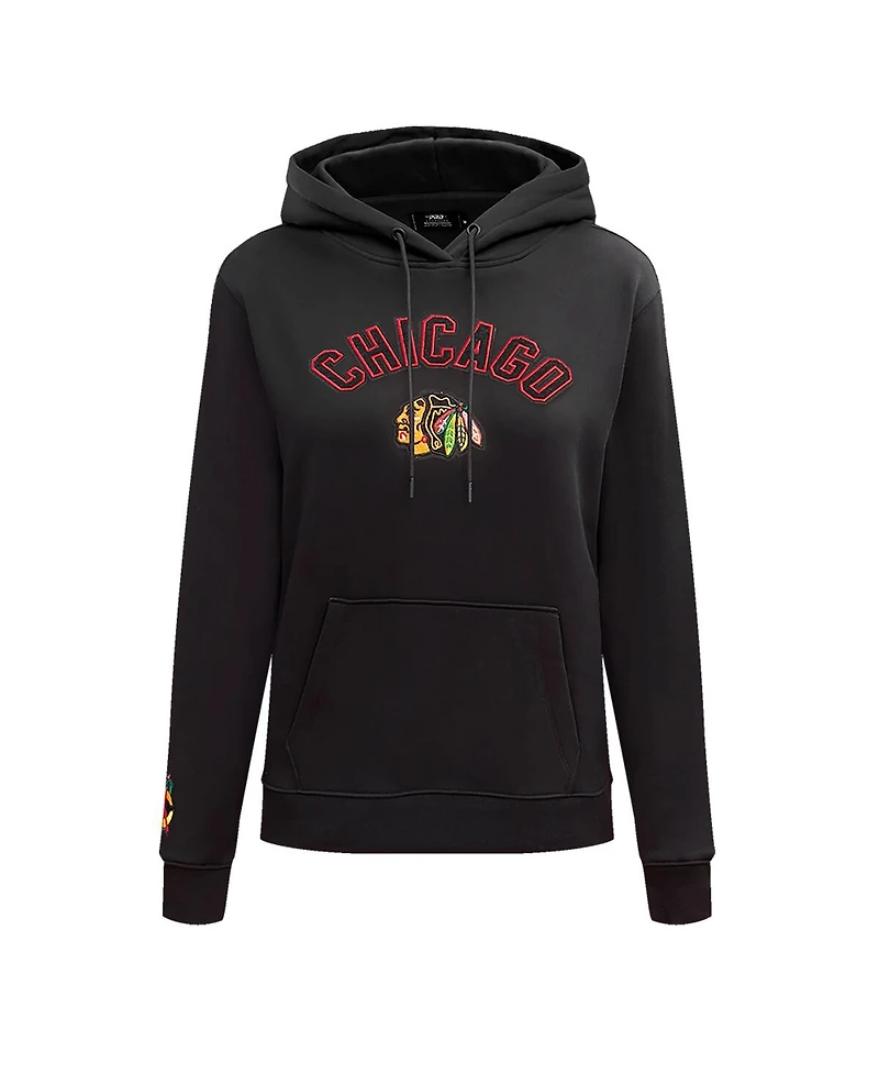 Women's Pro Standard Black Chicago Blackhawks Classic Chenille Pullover Hoodie