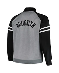 Men's Fanatics Black, Heather Gray Brooklyn Nets Big and Tall Pieced Stripe Raglan Full-Zip Track Jacket