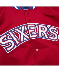 Men's Mitchell & Ness Red Philadelphia 76ers Hardwood Classics Throwback Wordmark Raglan Full-Snap Jacket