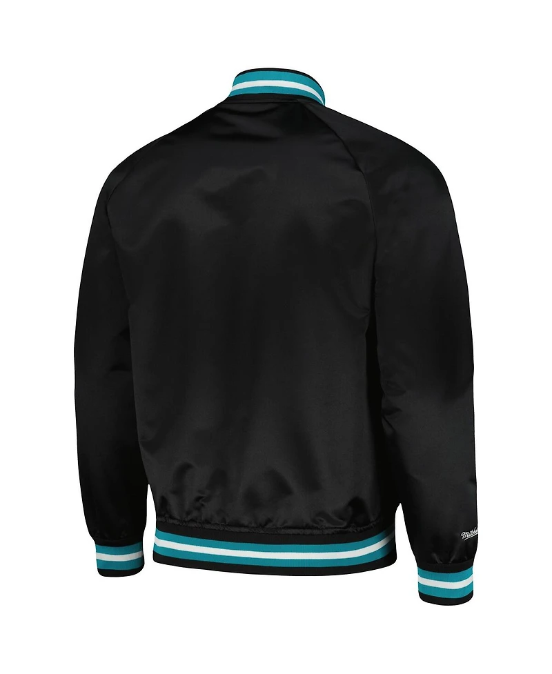 Men's Mitchell & Ness Black Charlotte Hornets Hardwood Classics Throwback Wordmark Raglan Full-Snap Jacket