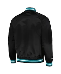 Men's Mitchell & Ness Black Charlotte Hornets Hardwood Classics Throwback Wordmark Raglan Full-Snap Jacket