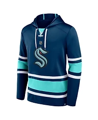 Men's Fanatics Brandon Tanev Deep Sea Blue Seattle Kraken Name and Number Lace-Up Pullover Hoodie