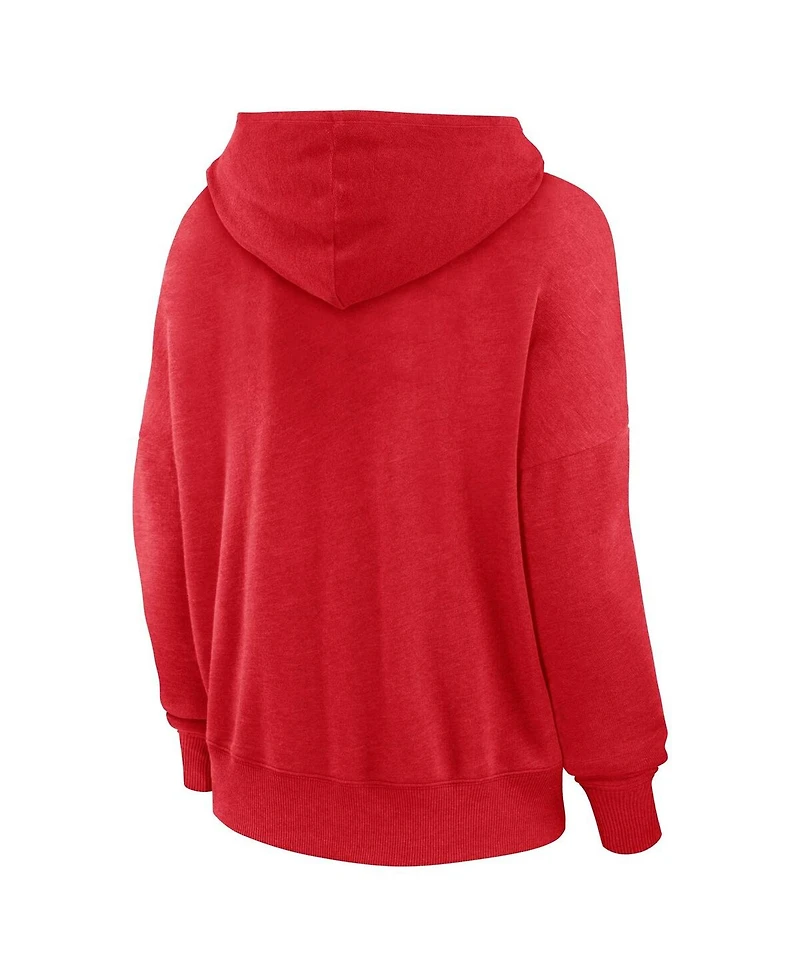 Women's Fanatics Red Distressed Tampa Bay Buccaneers Heritage Snow Wash French Terry Lace-Up Pullover Hoodie