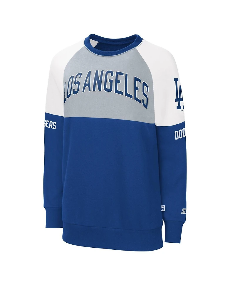 Women's Starter Royal, Gray Los Angeles Dodgers Baseline Raglan Pullover Sweatshirt