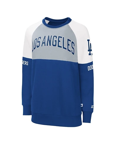 Women's Starter Royal, Gray Los Angeles Dodgers Baseline Raglan Pullover Sweatshirt