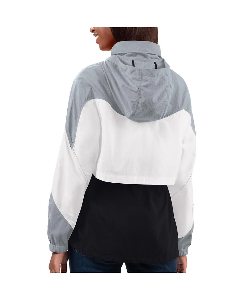 Women's G-iii 4Her by Carl Banks Black, Silver Las Vegas Raiders Tie Breaker Lightweight Quarter-Zip Jacket