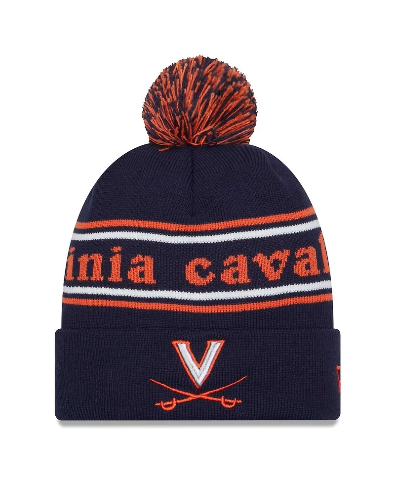 Men's New Era Navy Virginia Cavaliers Marquee Cuffed Knit Hat with Pom