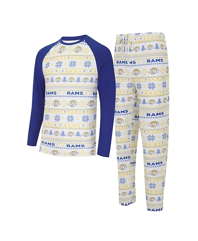 Men's Concepts Sport White, Royal Los Angeles Rams Tinsel Raglan Long Sleeve T-shirt and Pants Sleep Set