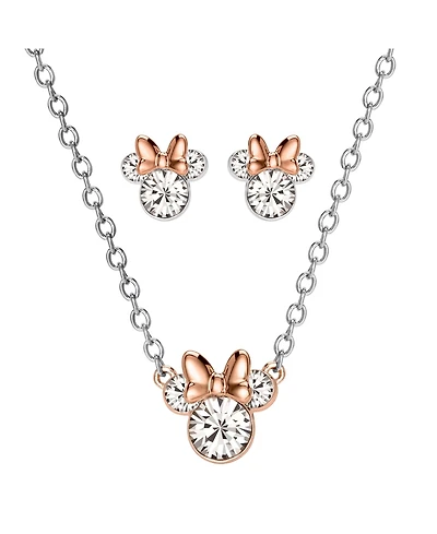 Disney Crystal Minnie Mouse Necklace and Matching Stud Earrings