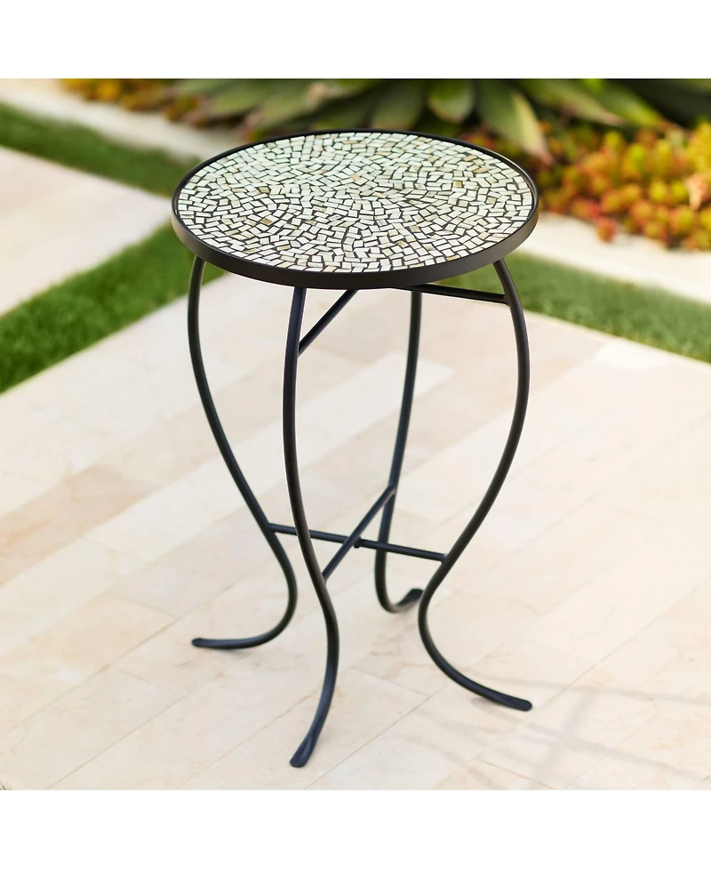 Zaltana Modern Black Metal Round Outdoor Accent Side Table 14" Wide Free-Form Mosaic Tile Tabletop Gracefully Curved Legs for Spaces Porch Patio Home