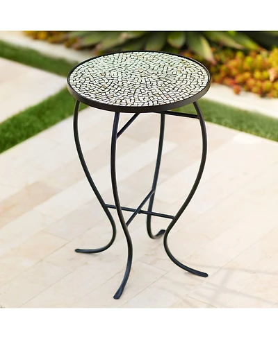 Zaltana Modern Black Metal Round Outdoor Accent Side Table 14" Wide Free-Form Mosaic Tile Tabletop Gracefully Curved Legs for Spaces Porch Patio Home