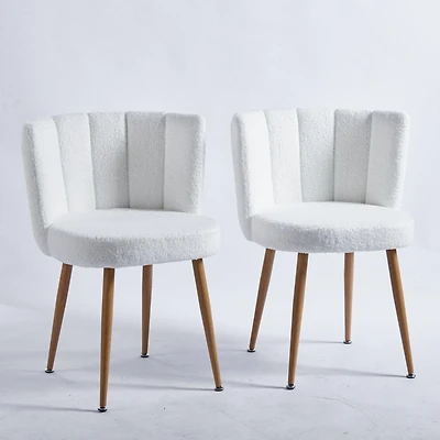 White Dining Chairs(Set Of 2) With Wood Legs