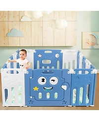 16-Panel Foldable Baby Playpen Kids Activity Centre-Blue