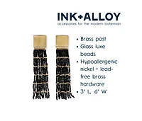 Harlow Brass Top Solid With Gold Stripe Beaded Fringe Earrings