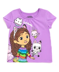 Gabby's Dollhouse Toddler Girls Dreamworks Gabbys T-Shirt Tulle Mesh Skirt and Scrunchie 3 Piece Outfit Set