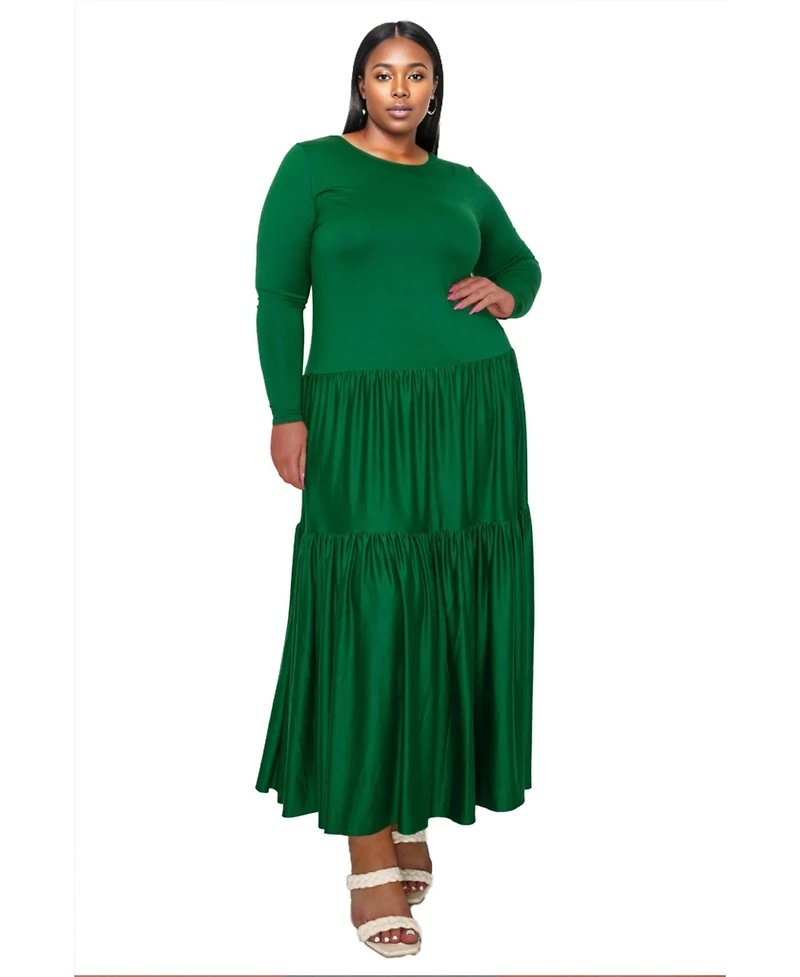 L I V D Plus Tiered Maxi Dress with Long Sleeves