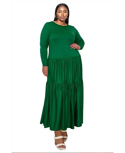 L I V D Plus Tiered Maxi Dress with Long Sleeves