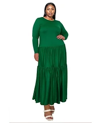 L I V D Plus Tiered Maxi Dress with Long Sleeves