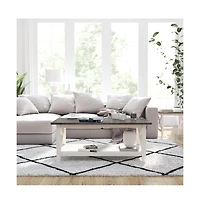 Matty Rustic Coffee Table With Lower Shelf, Farmhouse Style Solid Wood Accent