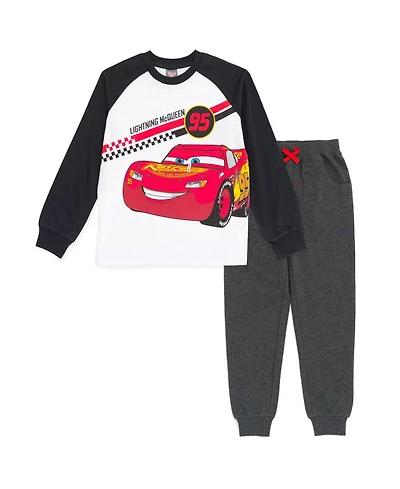 Disney Pixar Cars Lightning McQueen Boys Toddler/child T-Shirt and Jogger French Terry Pants White / Gray