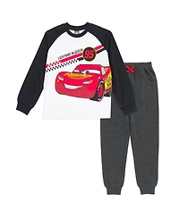 Disney Pixar Cars Lightning McQueen Boys Toddler/child T-Shirt and Jogger French Terry Pants White / Gray