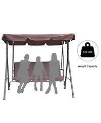 Mondawe Three Person Porch Swing Bench with Adjustable Canopy & Removable Seat Cushion