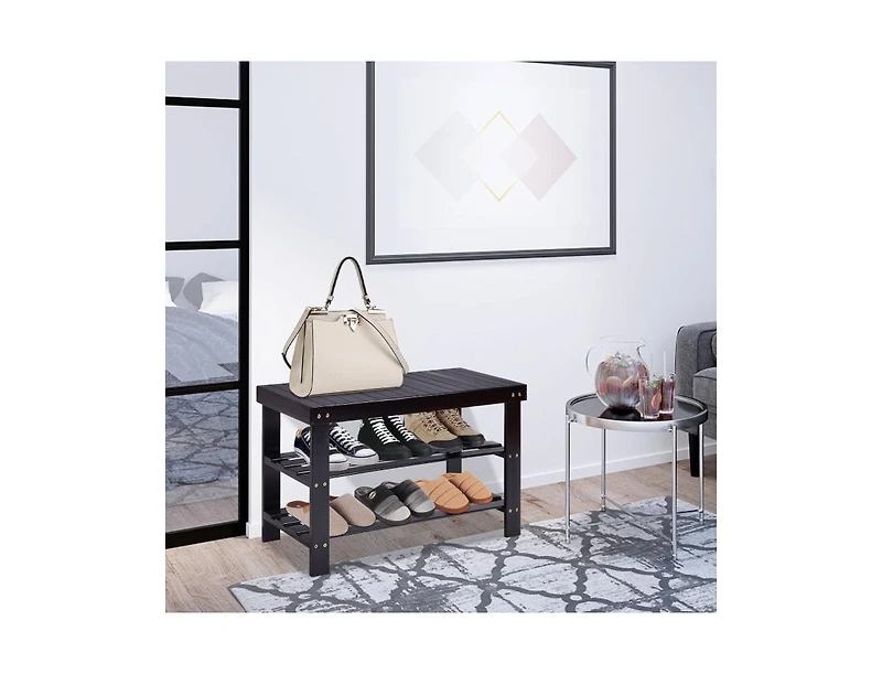 3 Tier Bamboo Bench Storage Shoe Rack For Entryway